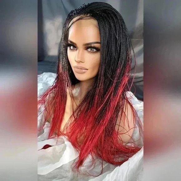 Yassine Red/Black Ombre Braided Wig | 100% Handmade Micro Millions Lace NWT - Picture 11 of 17